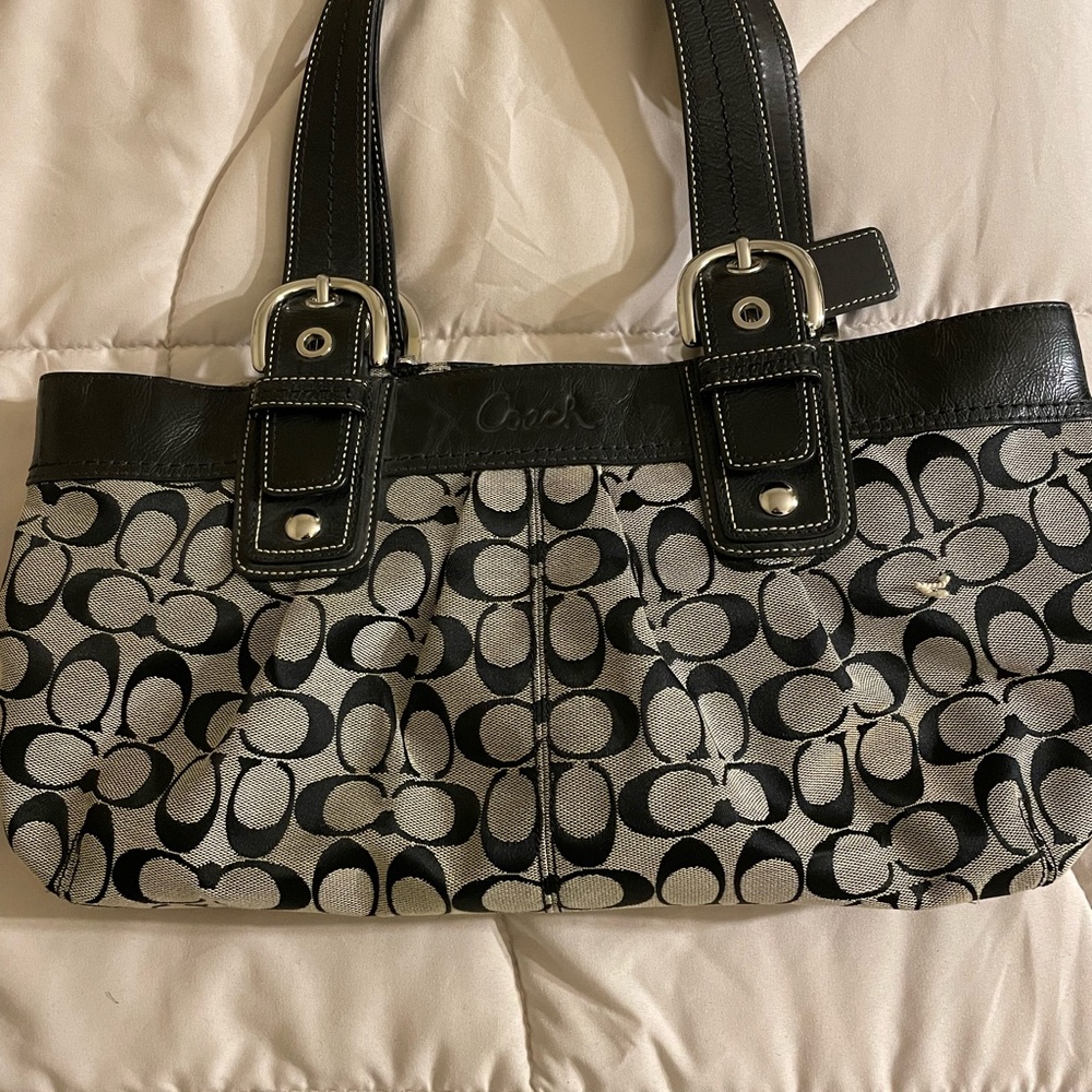 Coach Black and White Signature Shoulder Bag
